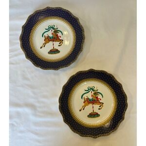 Robert Stanley Christmas Purple 2PC Christmas Reindeer Salad Plate‎